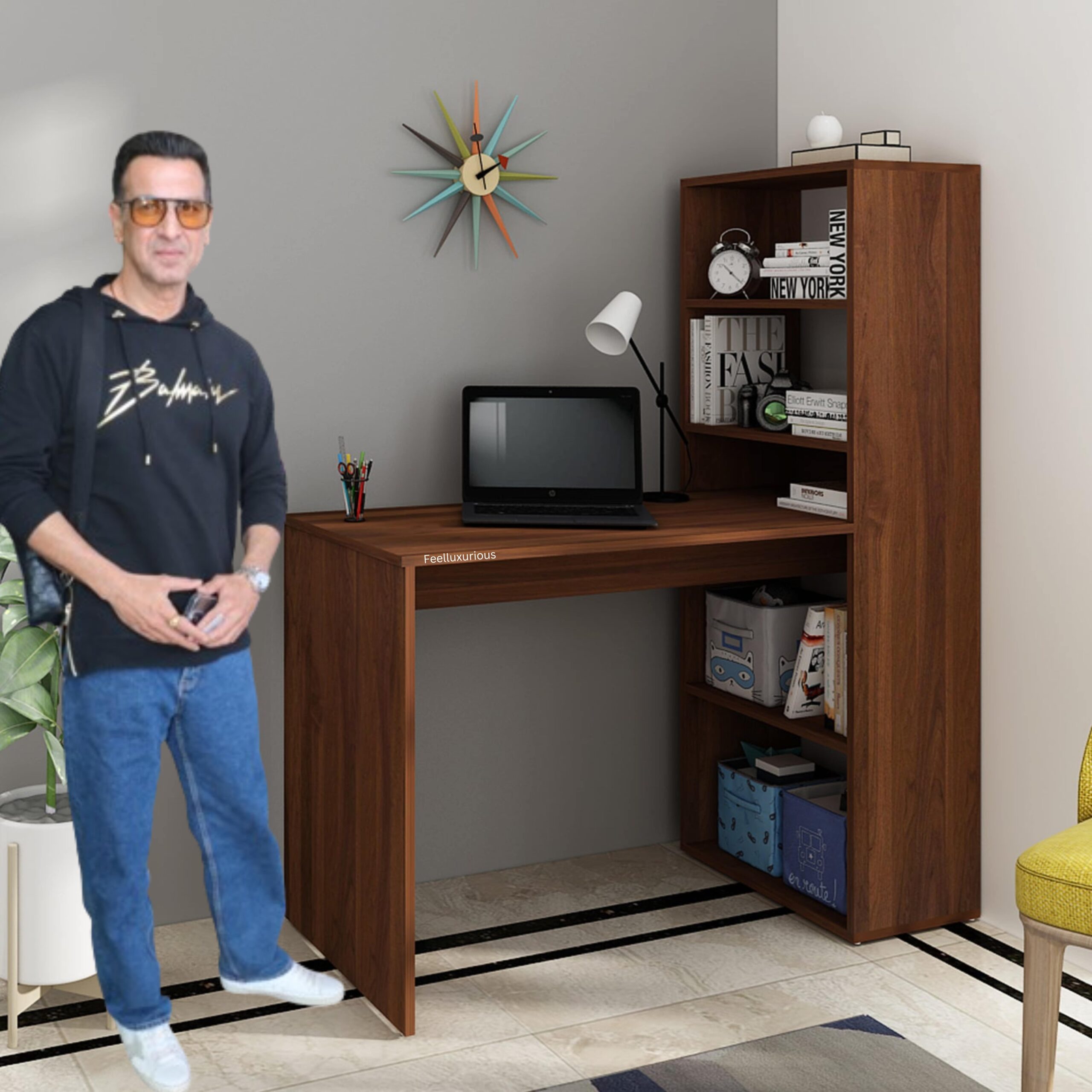 "FeelLuxurious.com SDY-EBONY-1104-WAL Wooden Study Table"